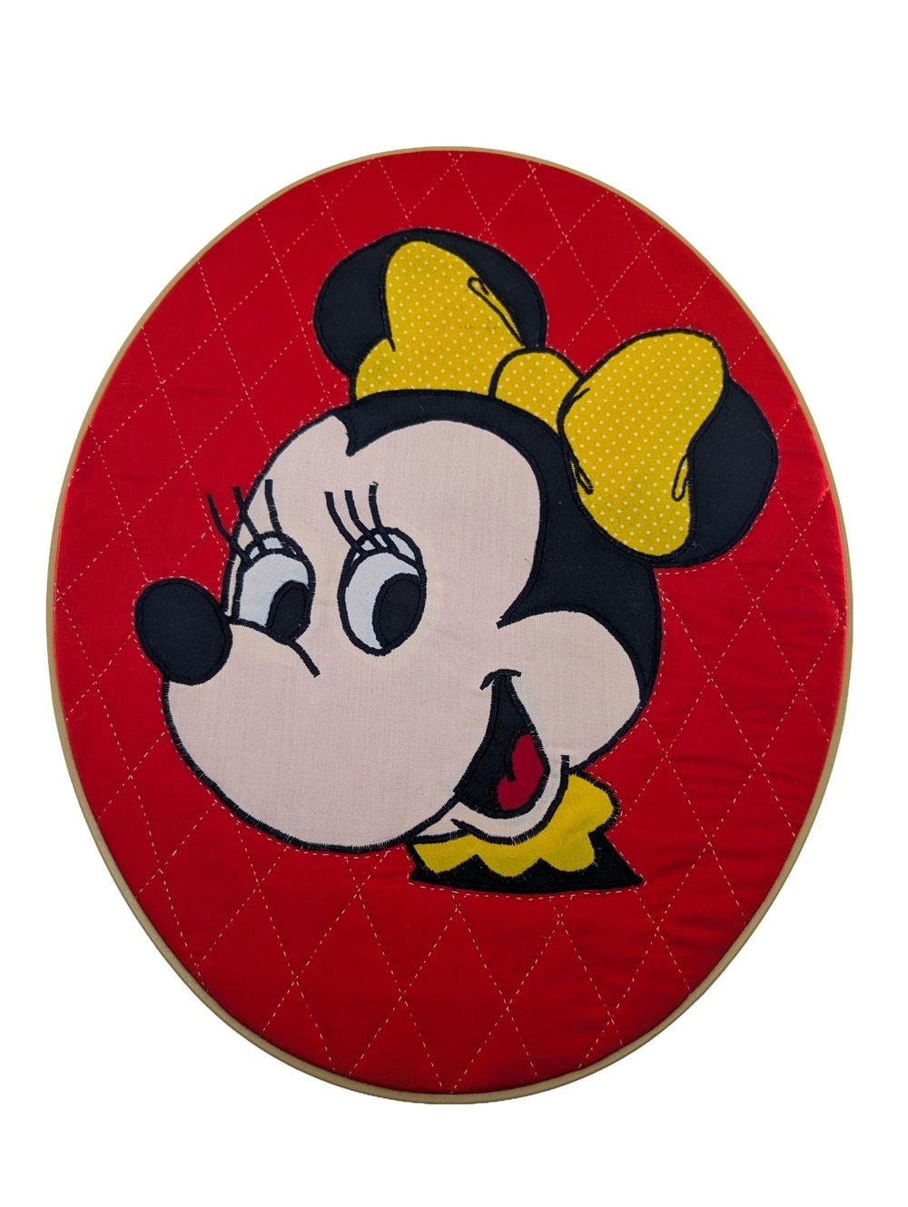 Vintage Handmade Quilted Minnie Mouse Wall Hanging Textile Art